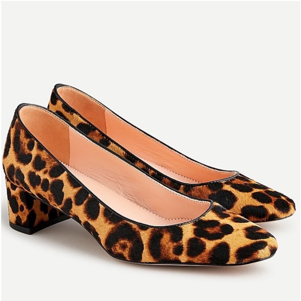 J. Crew Kate Calf Hair Block Heel Pumps in Leopard Size 7.5